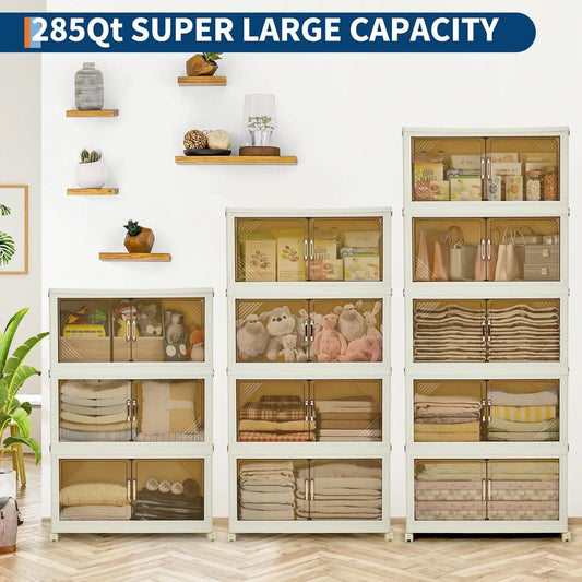 Stackable Storage Bins, Plastic Bins for Storage with Lids, Magnetic Doors
