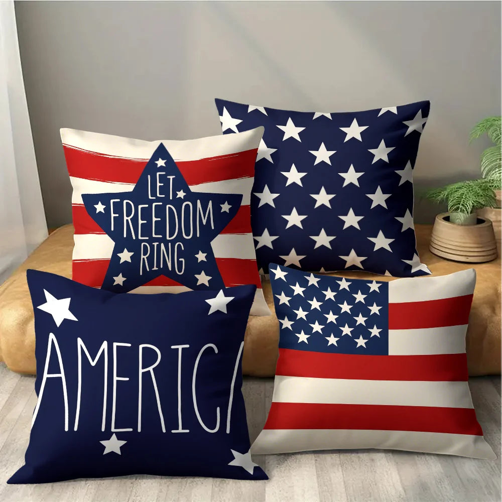 Patriotic Pillow Cover - American Flag,  Star Striped, Let Freedom Ring