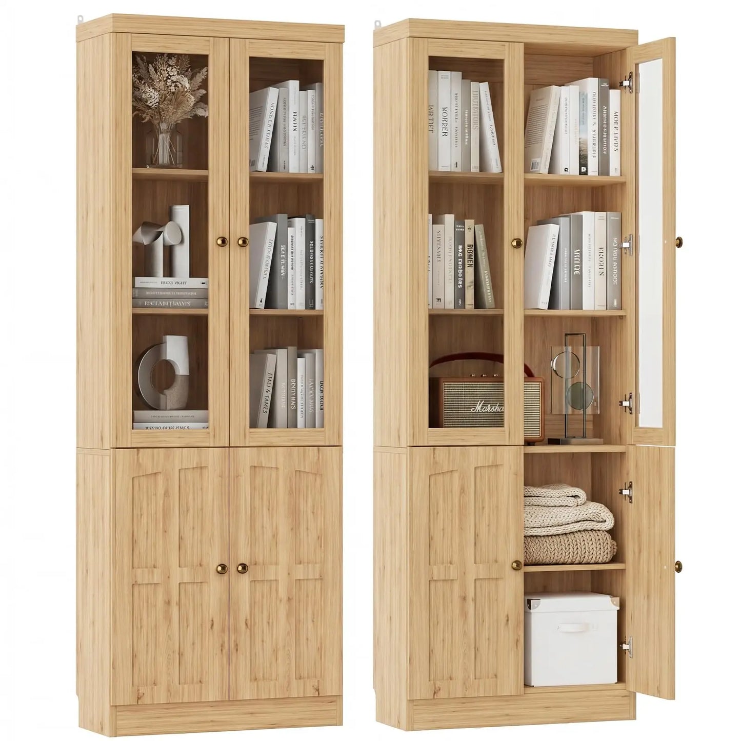 80" Tall Bookshelf with Glass Doors | Large Storage & Display Cabinet