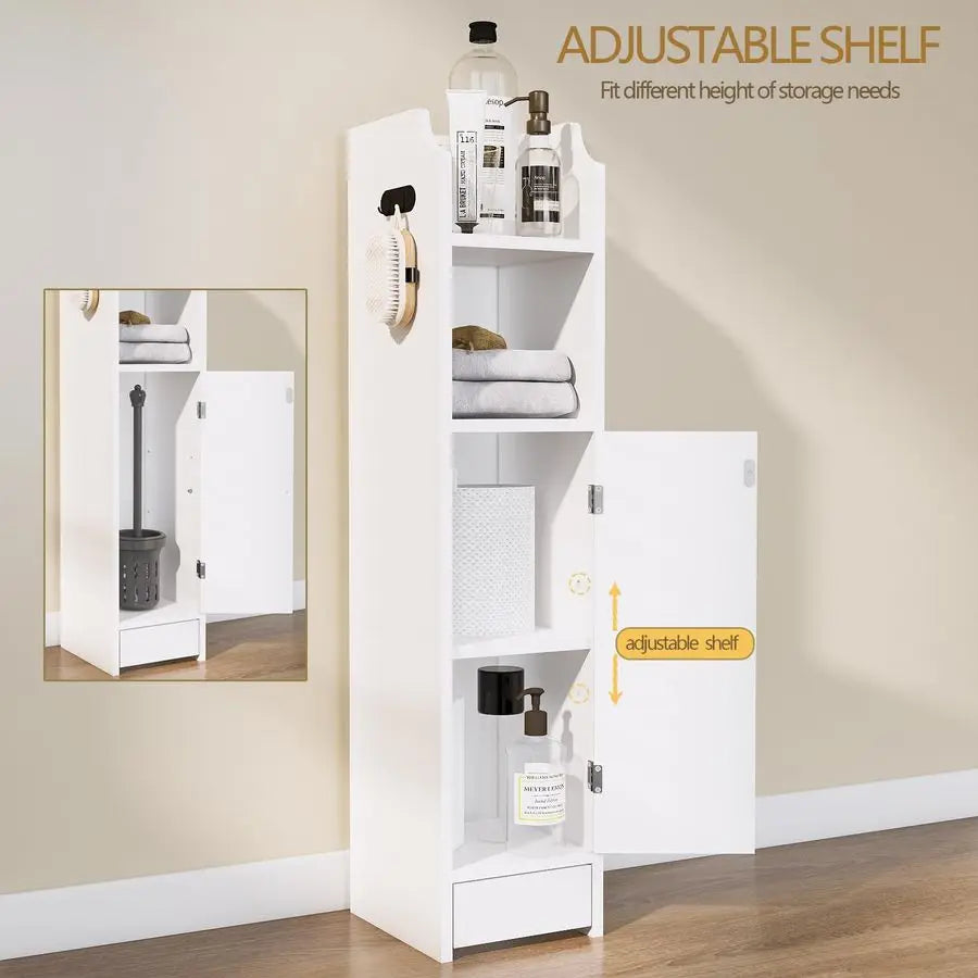 Bathroom Storage Cabinet, Toilet Paper Storage with Doors and Adjustable Shelf