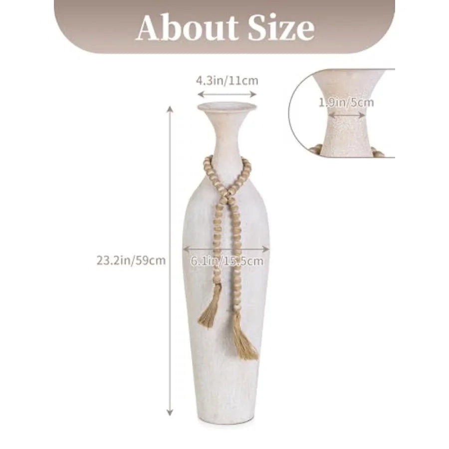 Tall Slender Boho Floor Vase | Matte White Decorative Planter