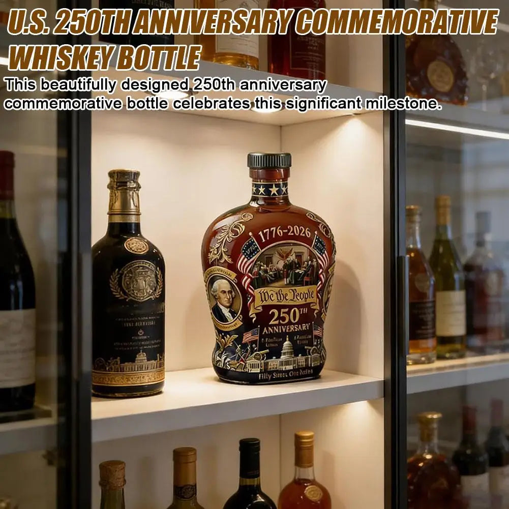 Beautifully Designed U.S. 250th Anniversary Commemorative Whiskey Bottle And Water Cup Used For Commemorative Collection