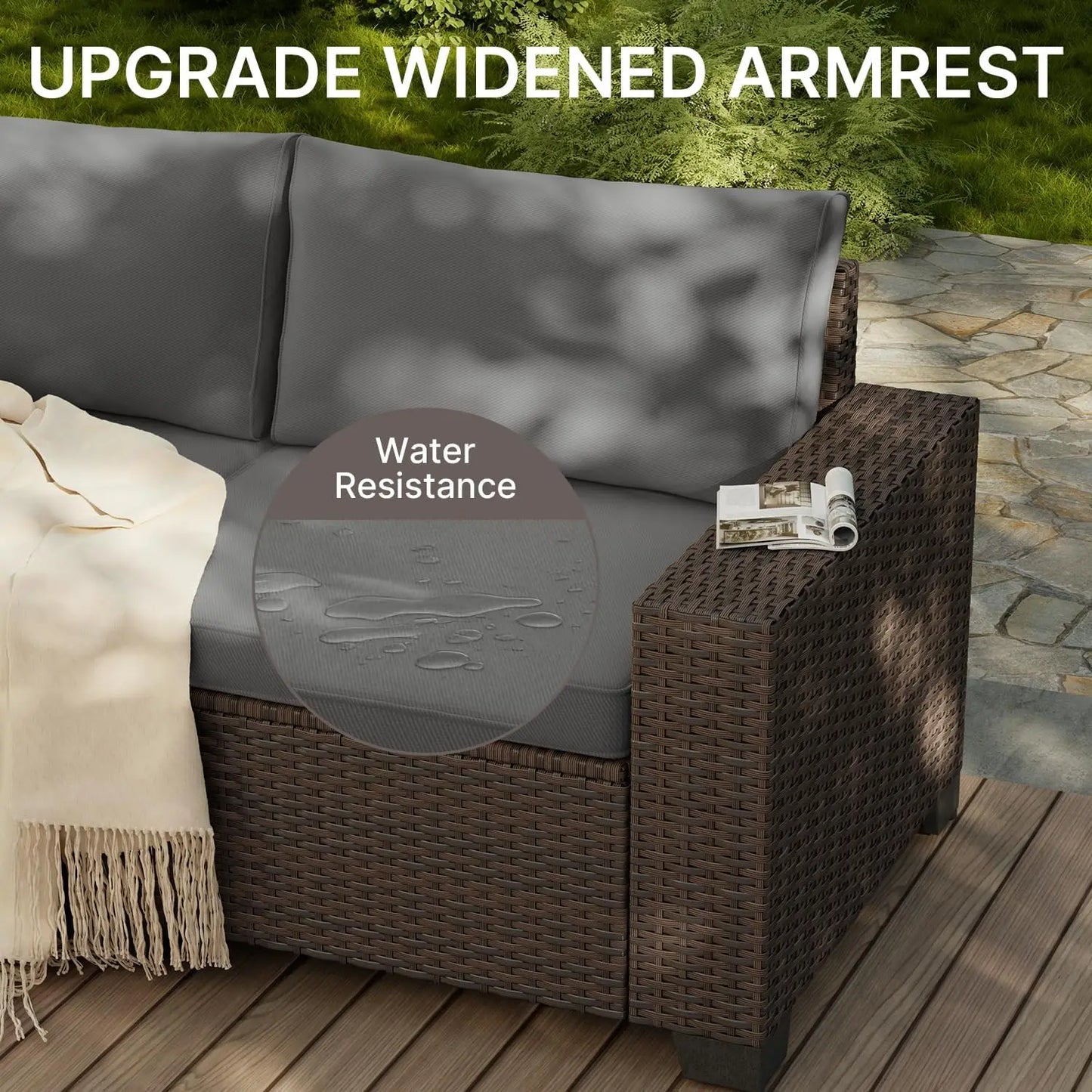 Outdoor Patio 6 Piece Sectional Sofa, All Weather Wicker Rattan