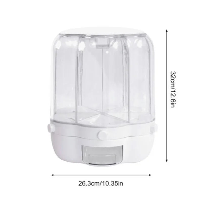Rotating Food Storage Container - Transparent Large Capacity for Rice, Beans, and Grain - Container with Lid