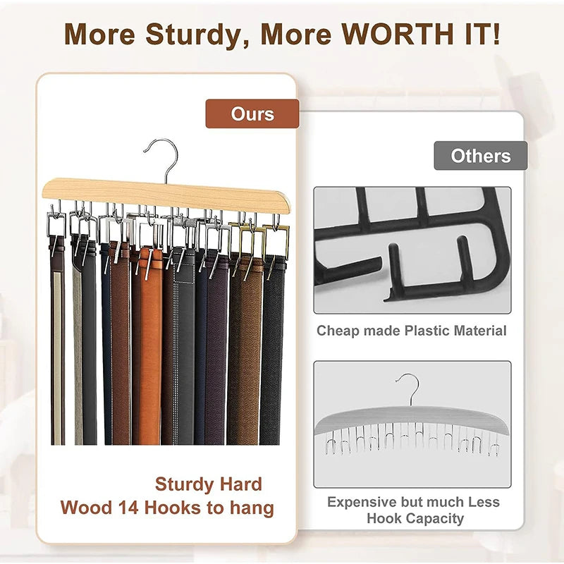 Wooden Belt Rack Storage Hangers for Clothes, Wardrobe Accessories, Scarf Organizer, Men Ties, Belt Hangers