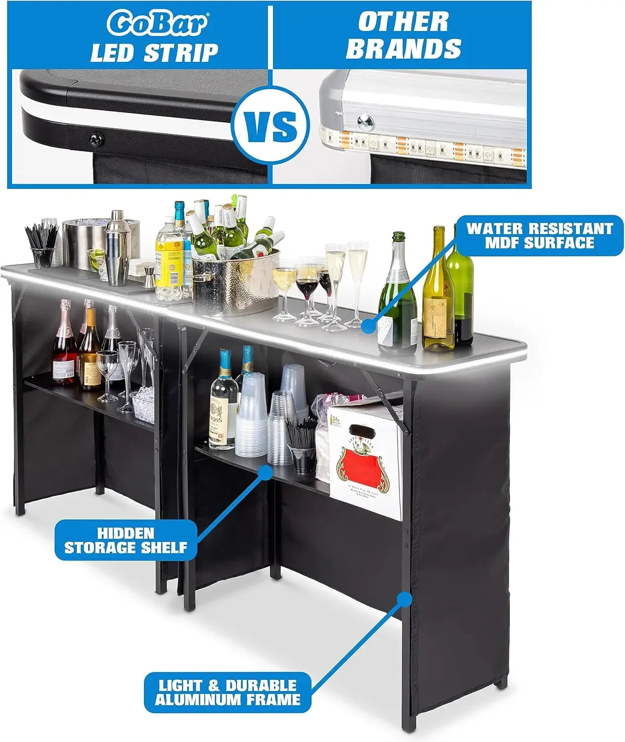 Portable Double Bar Table Set with LED Lights | Mobile Bartender Station & Carrying Case