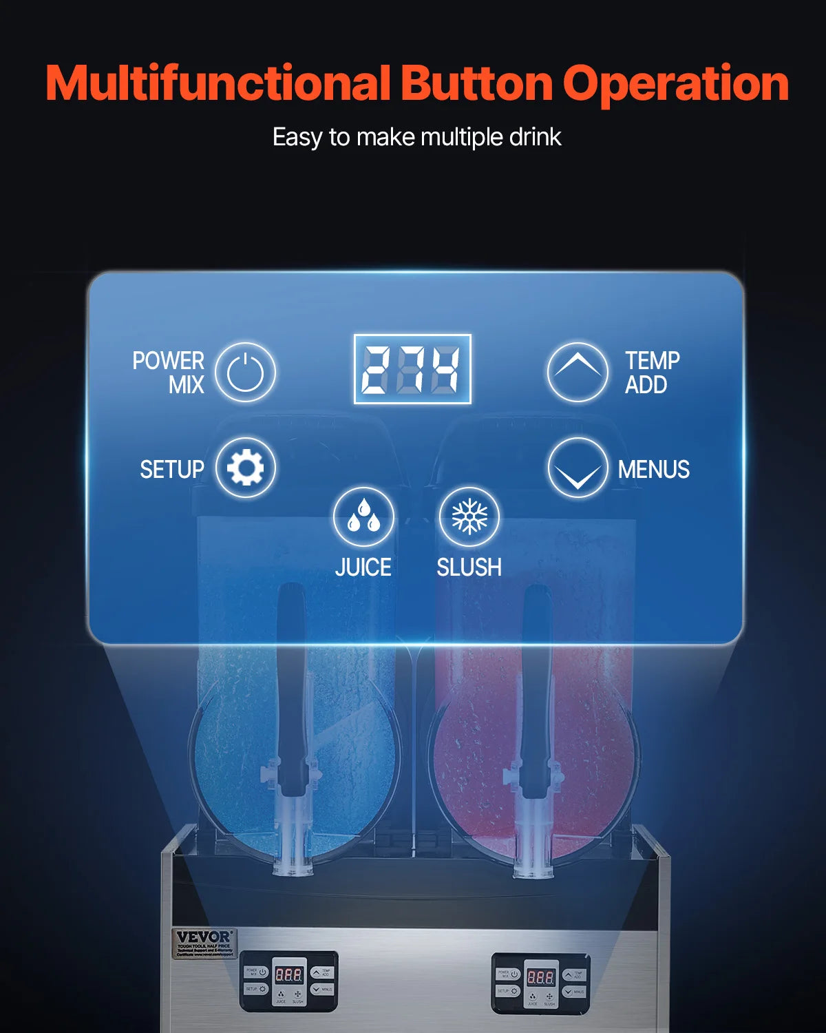 Commercial Slushy Machine – 3–36L Stainless Steel Frozen Drink Maker with 1–3 Tanks for Smoothies, Margaritas & Juices