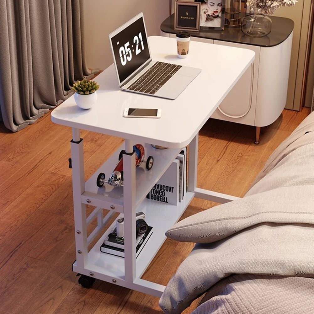 Height Adjustable Bedside Table, Home Desk with Wheels