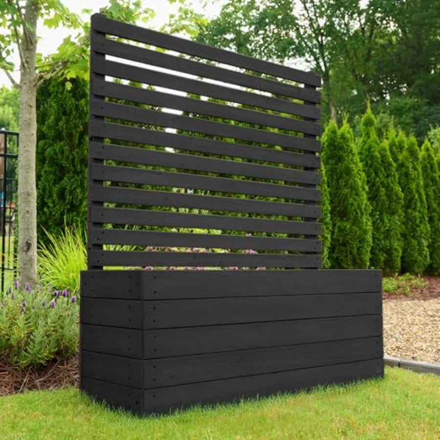 4 ft H x 3.5 ft W x 1.2 ft L Enclosed Wood Privacy Screen with Planter Box Raised Garden Bed and Trellis for Climbing Plants