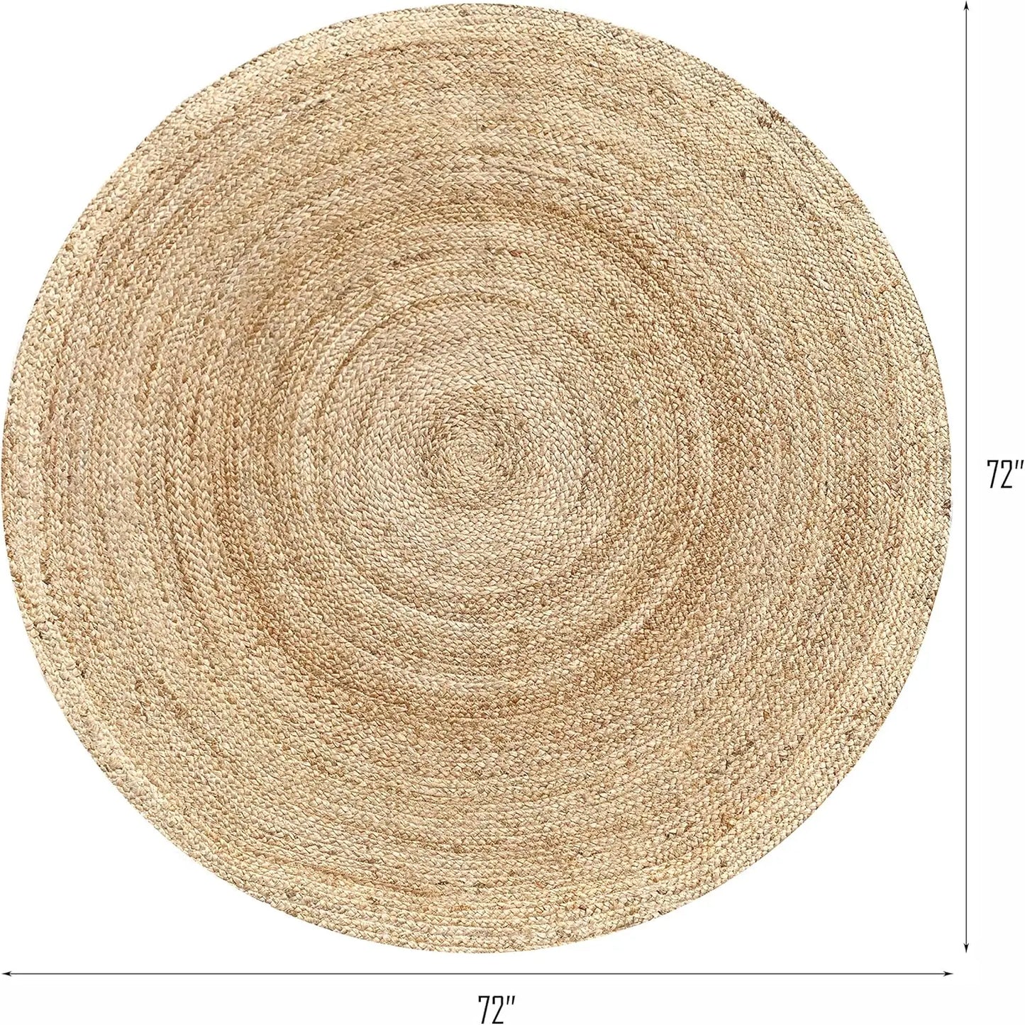 Hand Woven Braided Round Rug, 6 Feet Natural Reversible