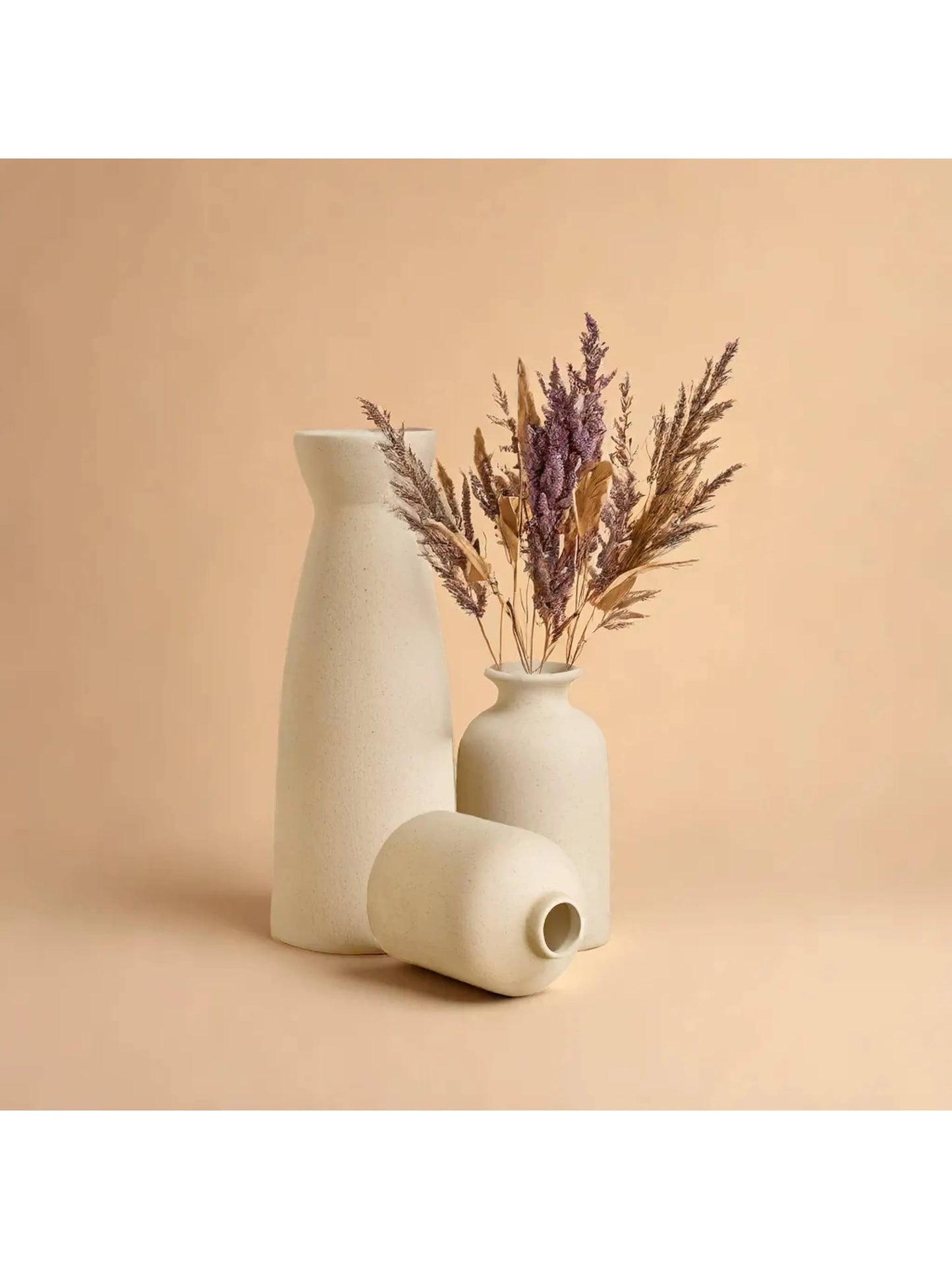 Minimalist Beige Ceramic Vases (Set of 3)