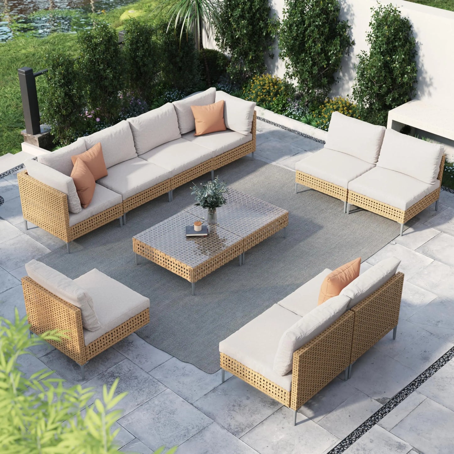 7‑Piece Outdoor Conversation Set – Wicker Sectional Patio Sofa with Water‑Resistant Thick Cushions