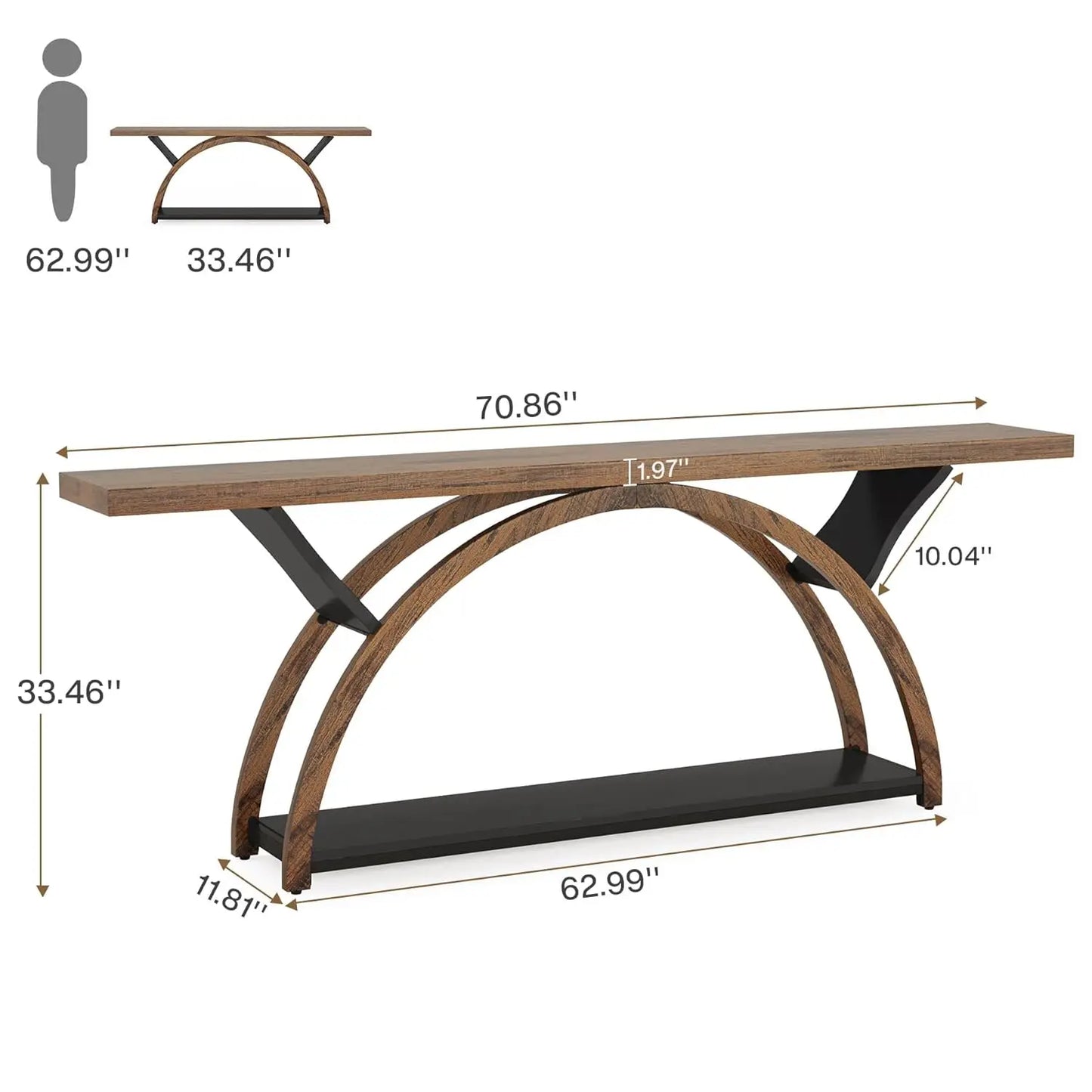 70" Console Table with Storage Shelf, Narrow Long Sofa Table Behind Couch Table