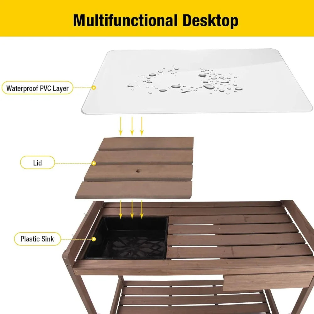 Potting Bench with Sink & Lid, Wooden