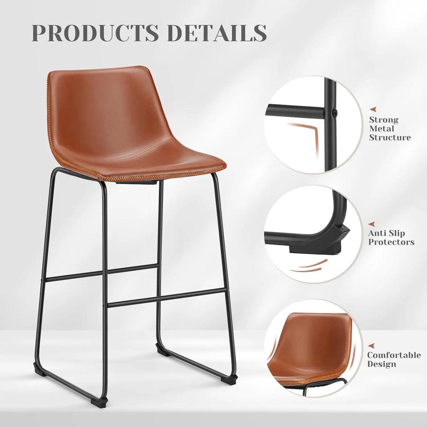 Counter Height Bar Stools Set of 4, 30 inch Height Stool ,Faux Leather with Back