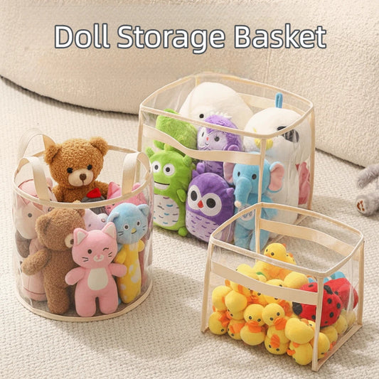 Transparent Doll Storage Basket with Handle - Space Saving Large-capacity Organizer for Children's Toys