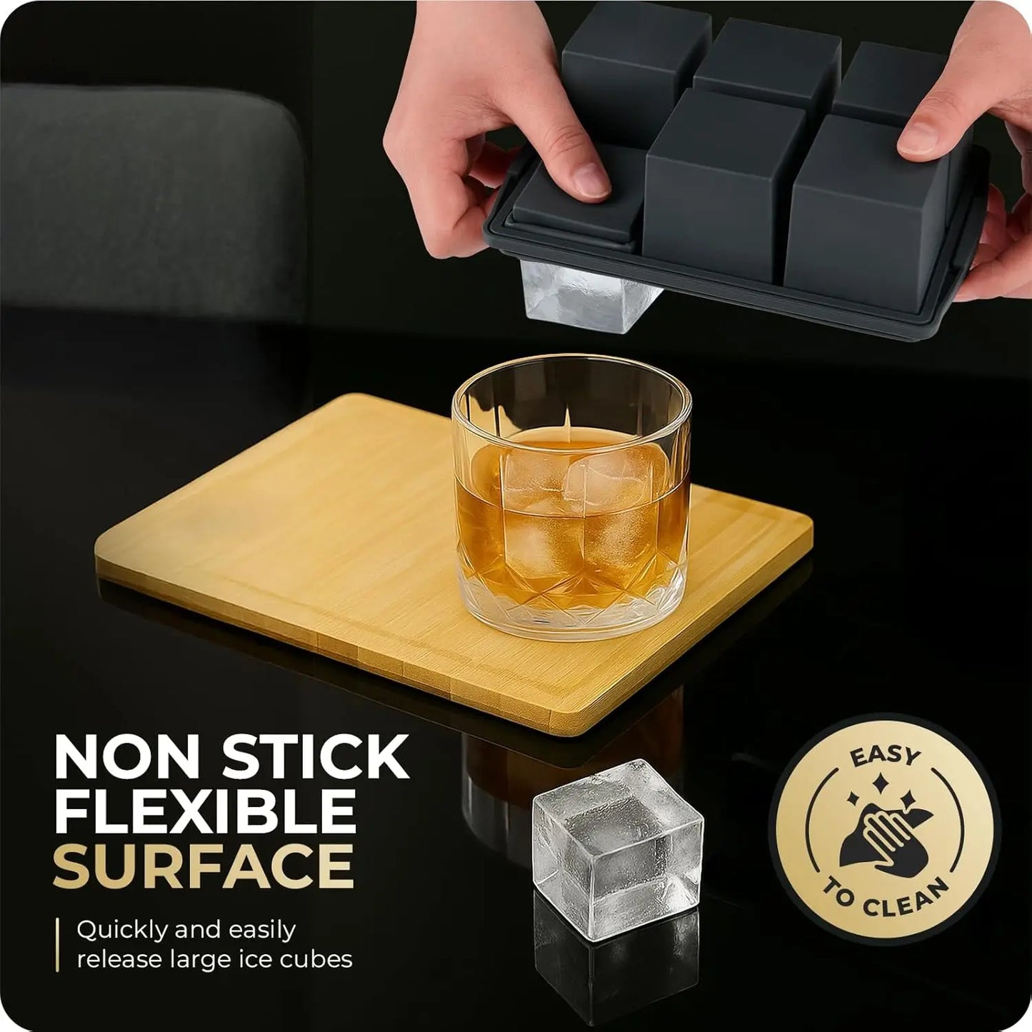 Silicone Ice Cube Tray with Lid – 12 Large 2‑Inch Cubes for Whiskey & Cocktails (2‑Pack)
