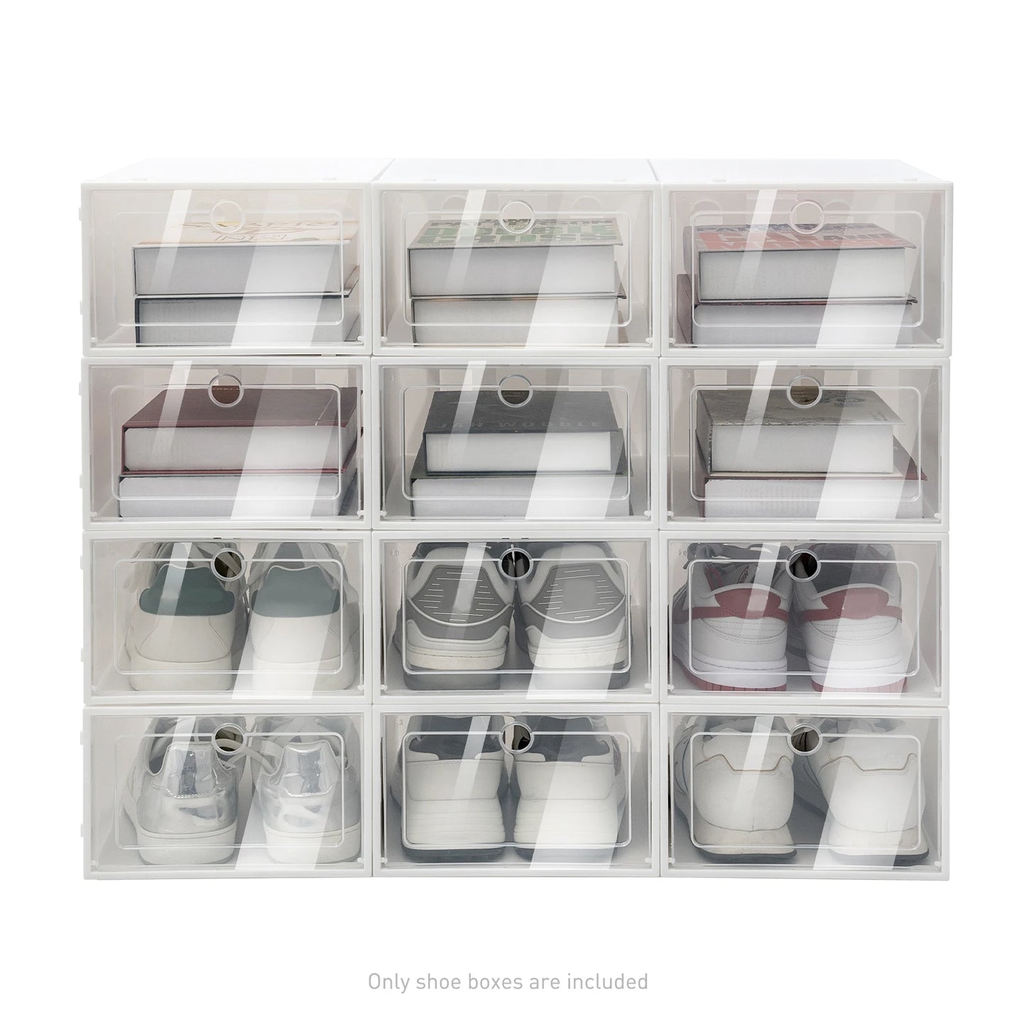 Foldable Flip Shoe Boxes Set (20/24 PCS) – Stackable Clear Plastic Shoe Storage Containers, 13" × 9" × 5.5"