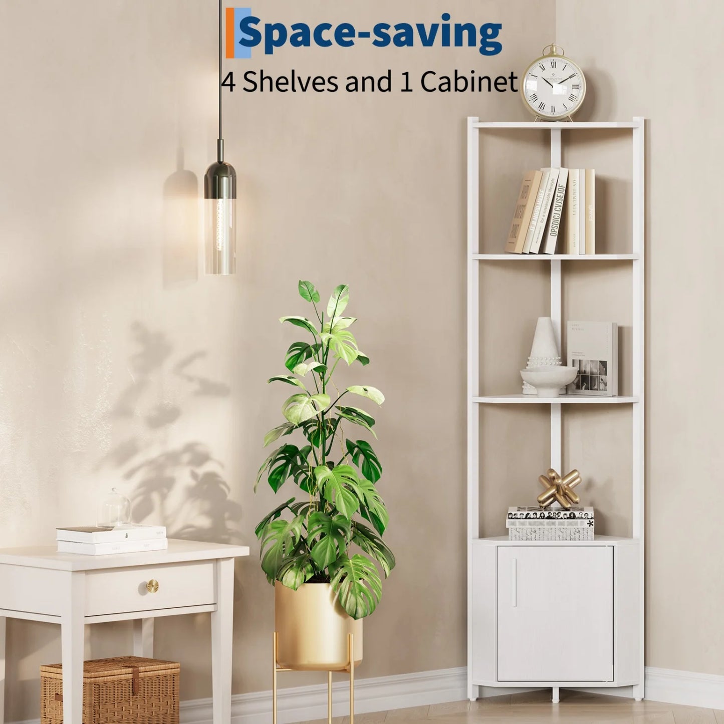 58" Tall Corner Bookshelf | 5-Tier Industrial Storage & Display Stand