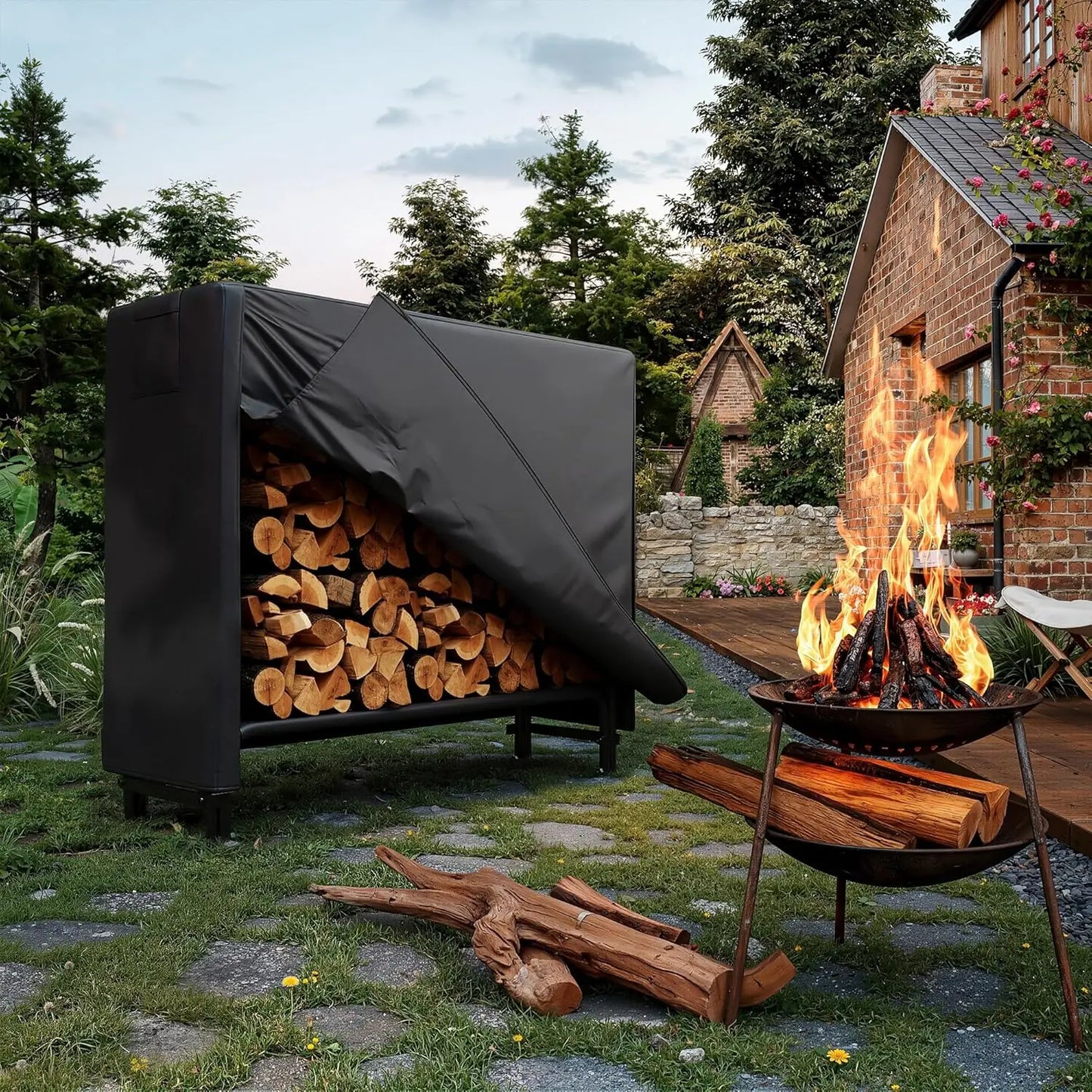 4ft Firewood Holder with Waterproof Cover