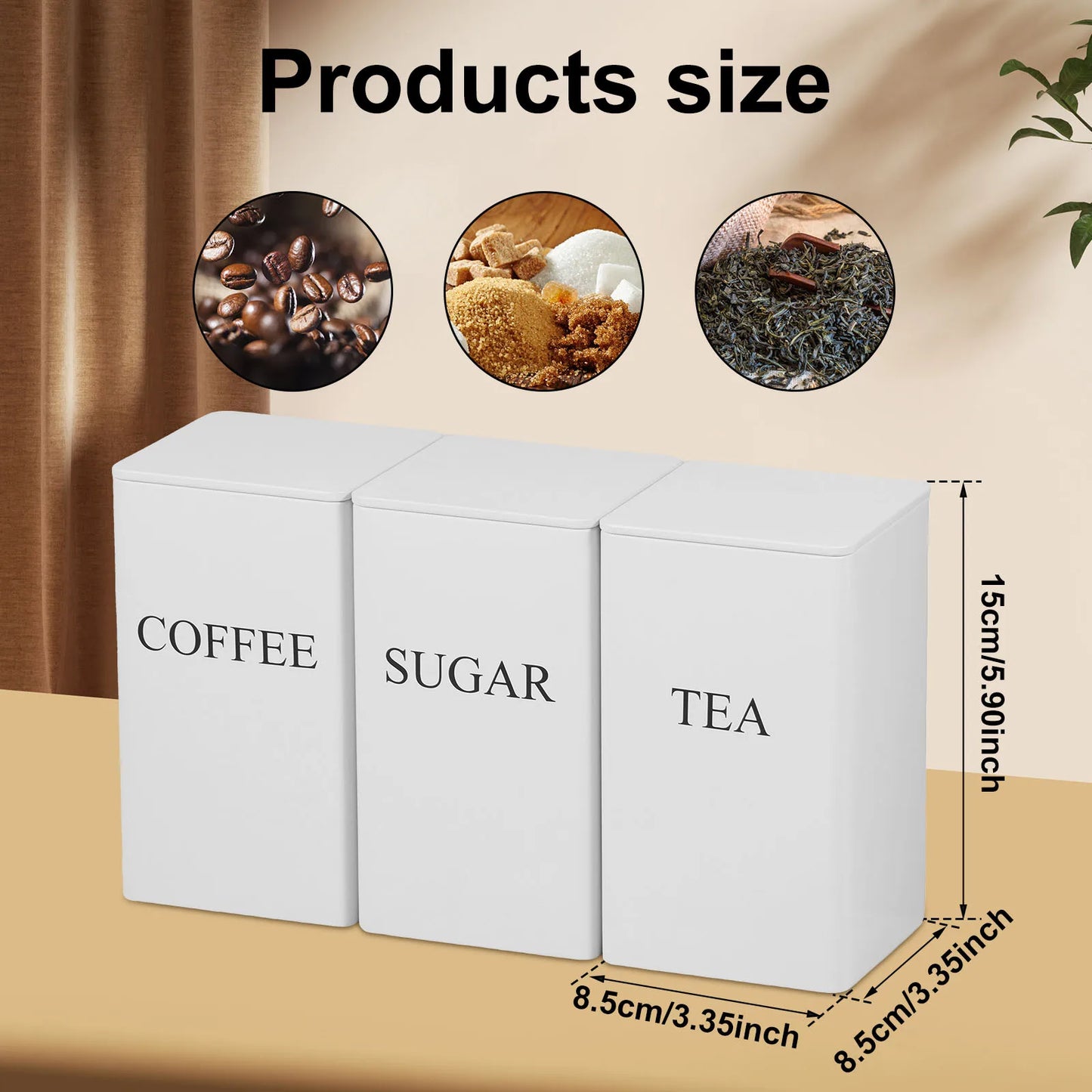 3Pcs Coffee Bean Organizer - Tea, Coffee, and Sugar Canisters Set with Lid