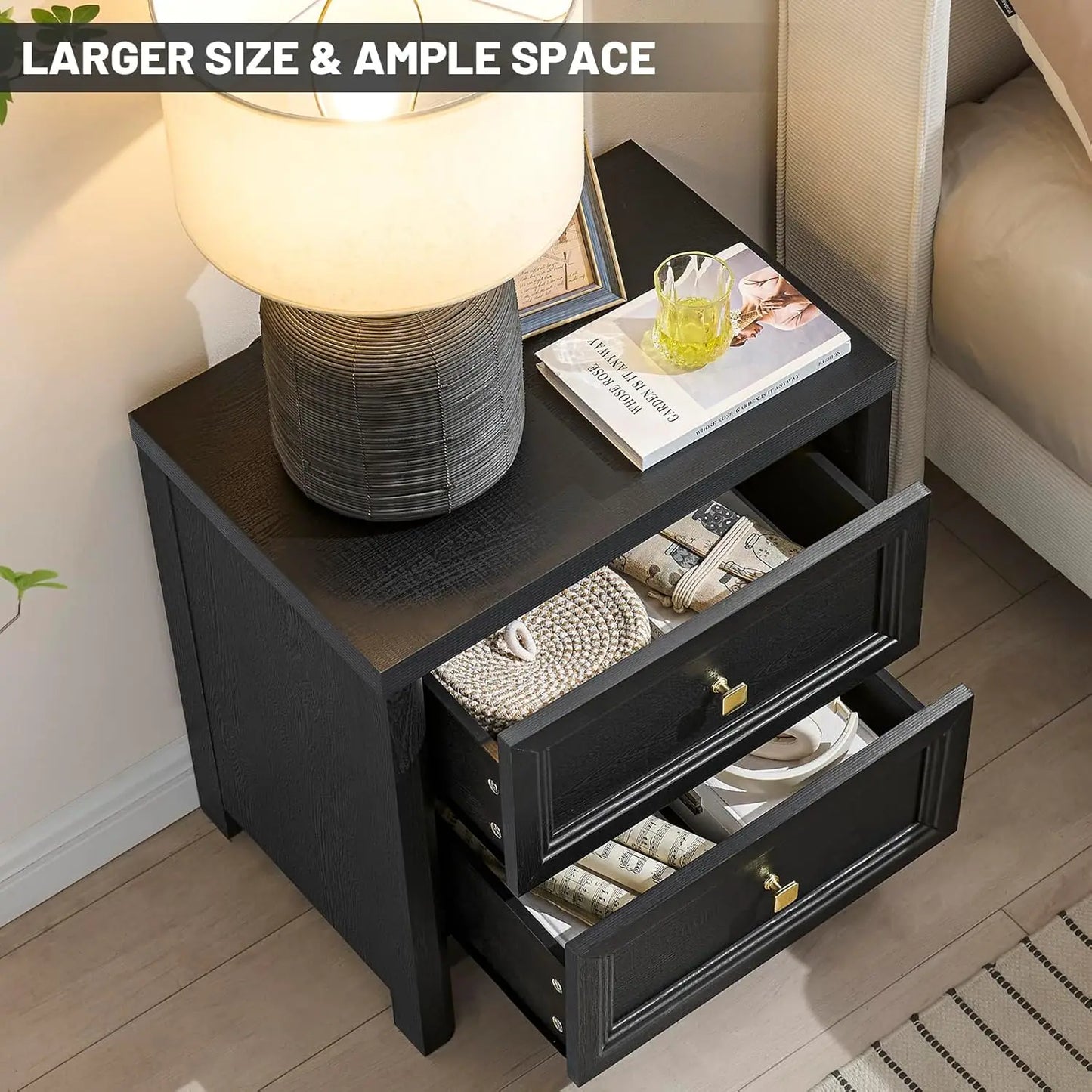 Bedroom Nightstand – Modern 2‑Drawer Side Table with Metal Hardware