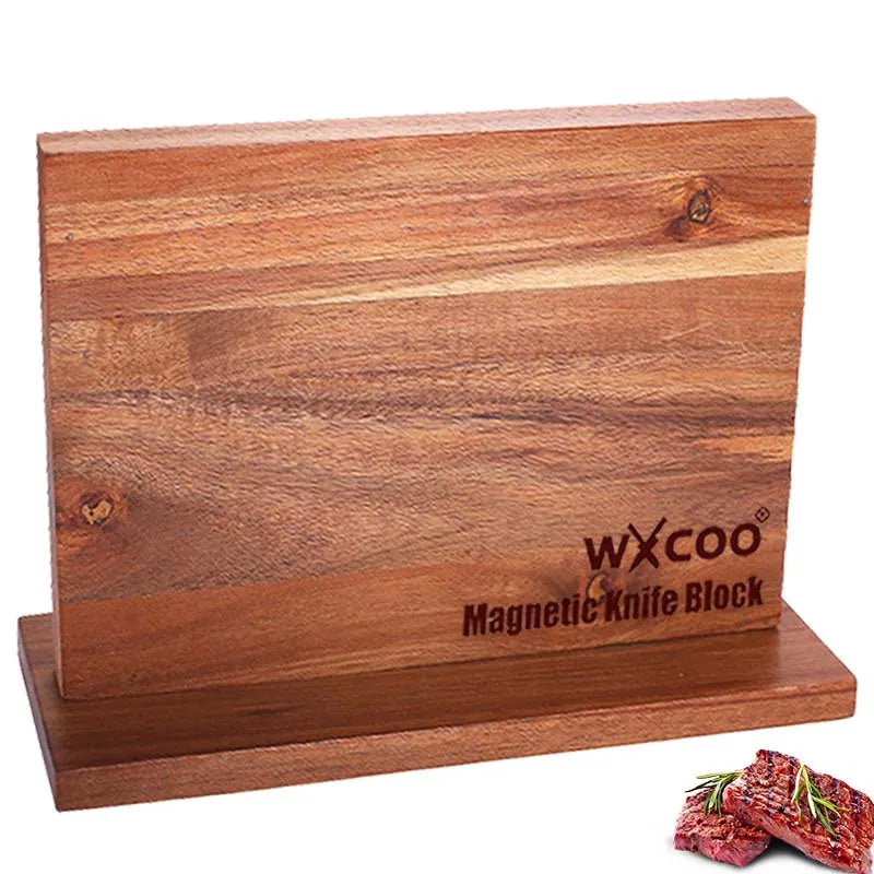Kitchen Double-sided Wooden Magnetic Knife Block Holder Rack with Strong Enhanced Magnets Knife Sharpener Magnetic Stands