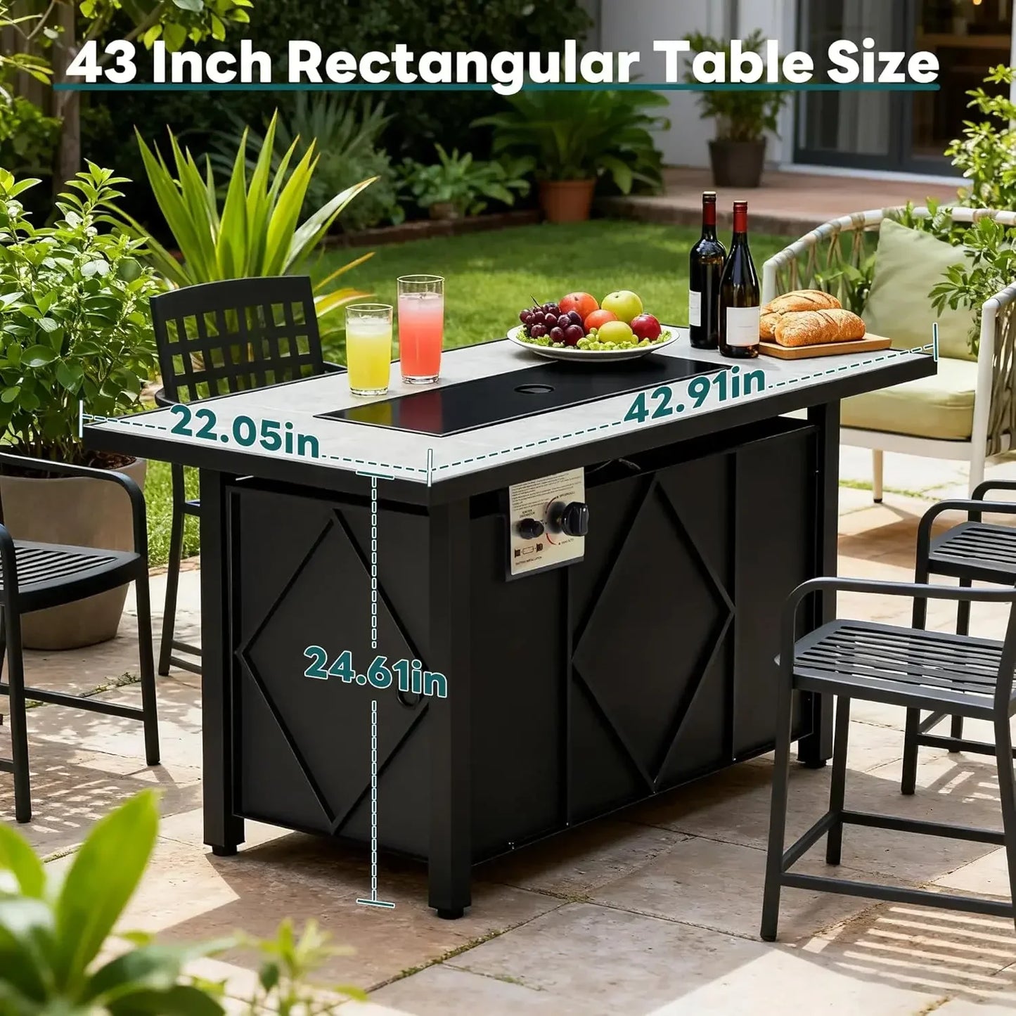 43" Propane Fire Pit Table – Outdoor Gas Fire Table with Adjustable Flame