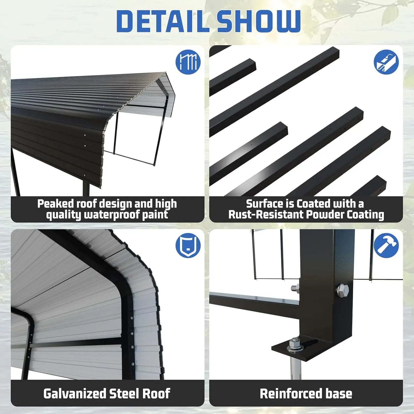 10×15 FT Heavy‑Duty Carport Canopy – Metal Frame with Galvanized Steel Roof