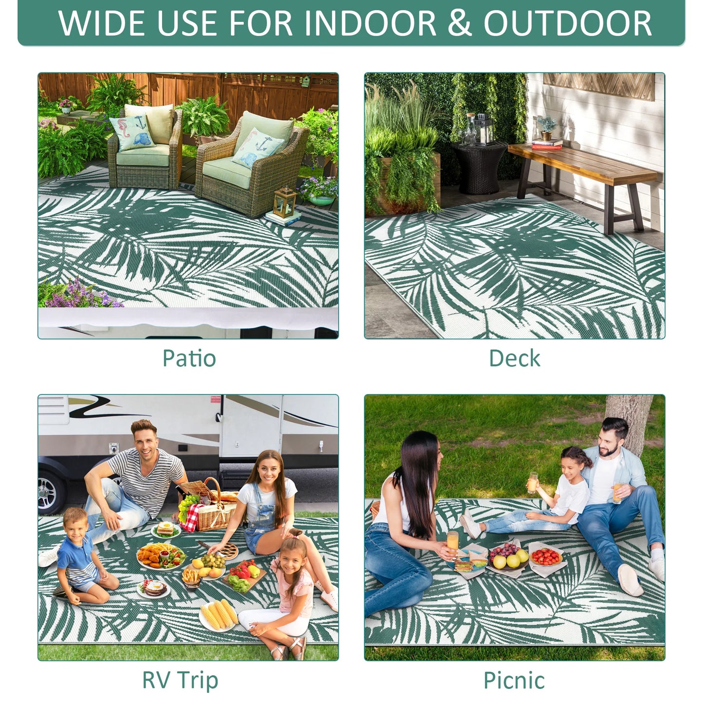 Outdoor Rug, Waterproof, Reversible