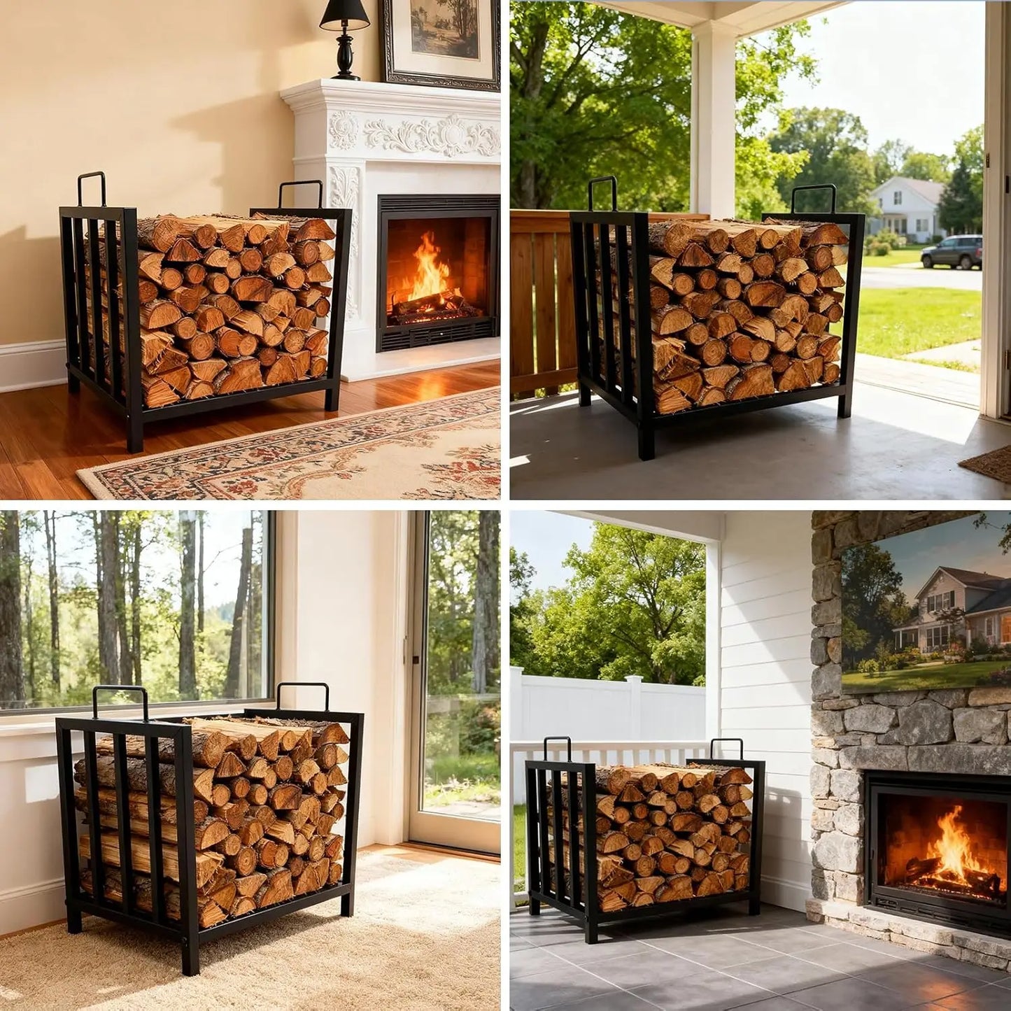 Metal Firewood Shelf with Handles