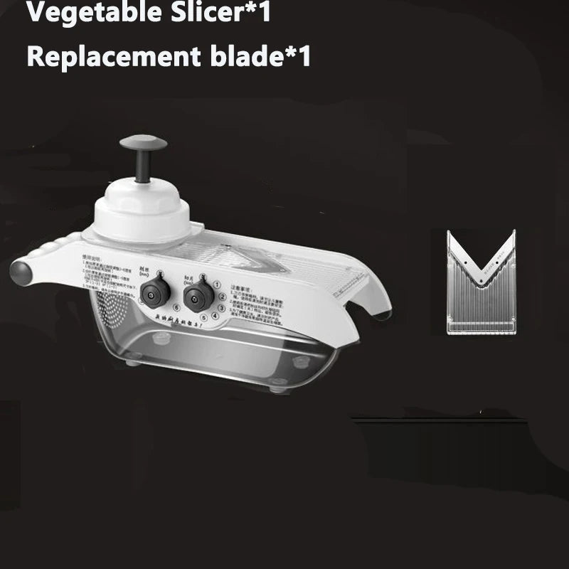 Adjustable Vegetable Slicer – Multi‑Blade Food Cutter & Julienne Machine with Drain Basket