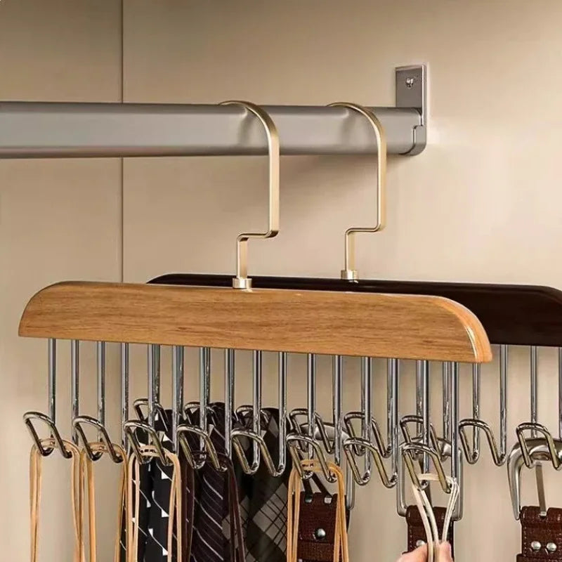 Multi-Functional Solid Wood Hanger Featuring 8 Hooks, Perfect for Apartments and Bedrooms Without Crowding