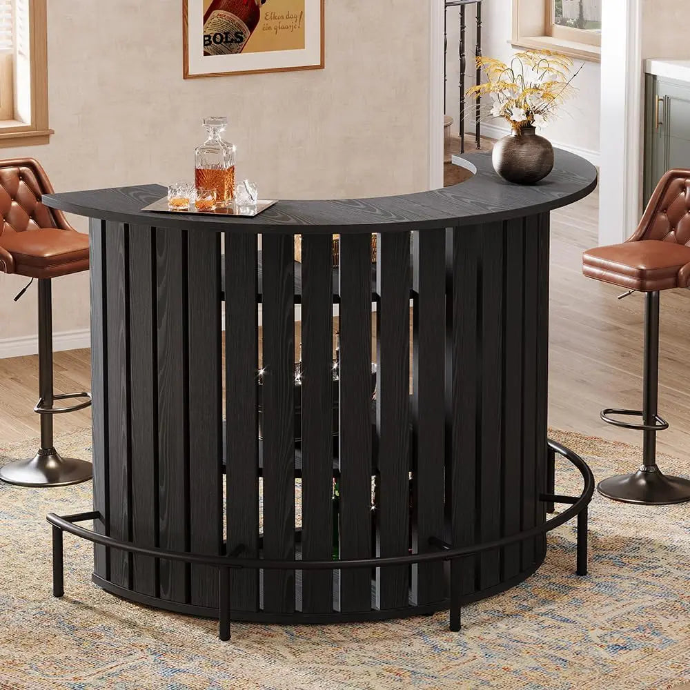 39 Inch Home Bar Unit with Footrest and Mini Wine Cabinet