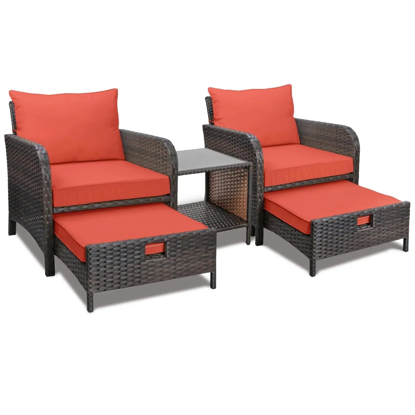 5‑Piece PE Wicker Patio Conversation Set – Lounge Chairs with Cushions, Ottoman & Side Table