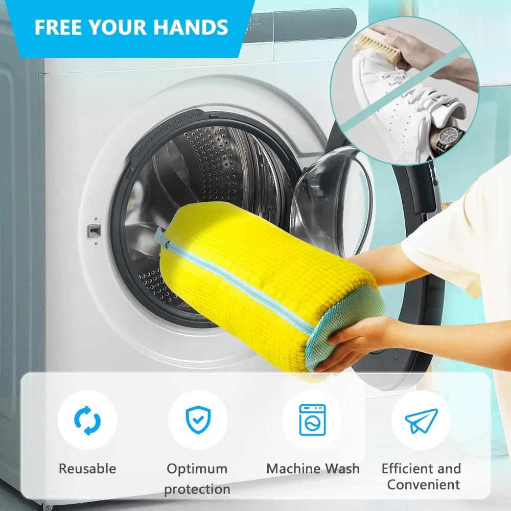 Durable Shoe Washing Machine Bag for All Shoe Types-Yellow with Blue Zipper, Ideal for Sneakers and Casual Shoes