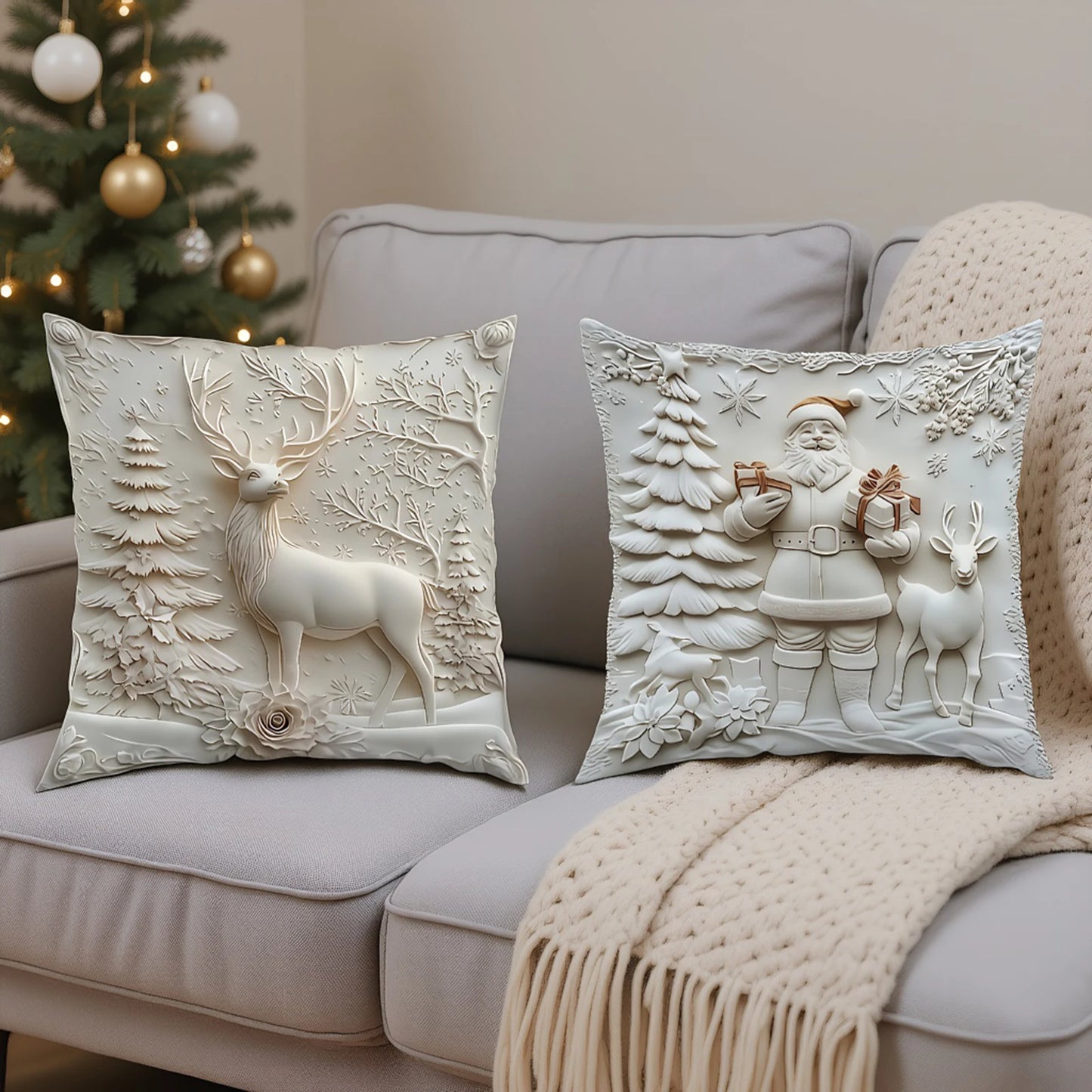 3D Christmas Pillow Covers – Set of 4 Festive Decorative Cushion Cases