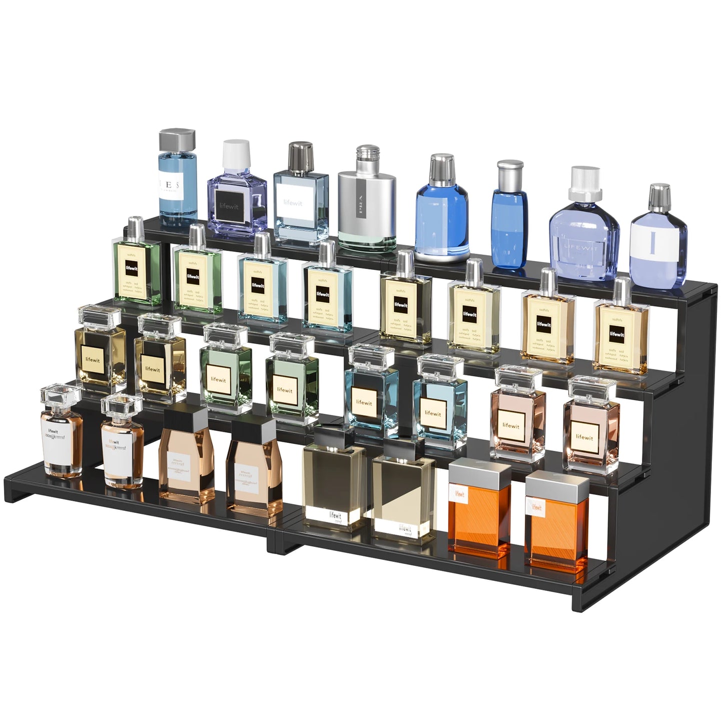 Dark Cologne Stand, Step Perfume Organizer, Tool-free Assembly, Display Stand Shelf for Fragrance, Skincare, Figurines