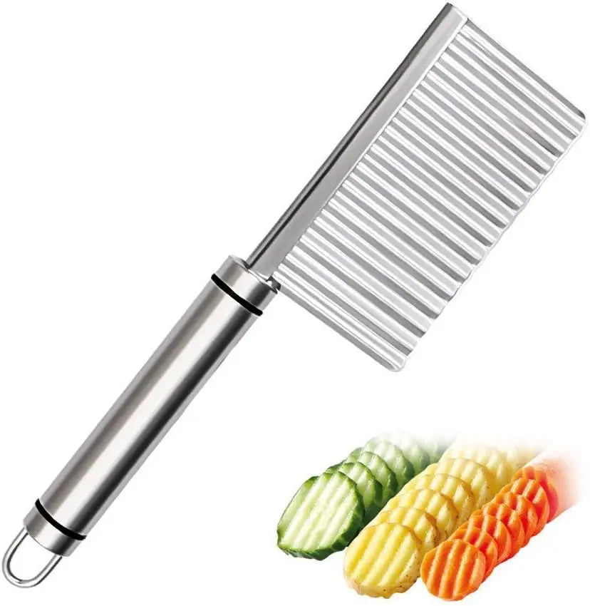 Stainless Steel Wavy French Fry Cutter – Crinkle Slicer for Potatoes, Carrots & Veggies