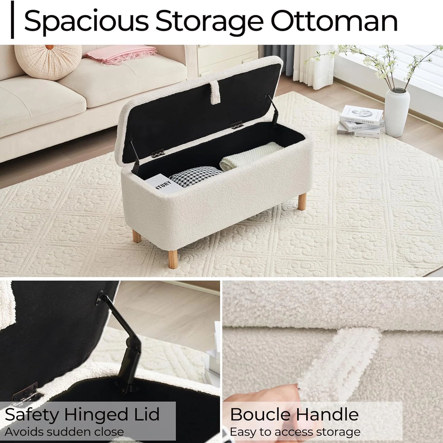39.5" Storage Ottoman Bench – Upholstered Entryway or Bedroom Bench with Hidden Compartment
