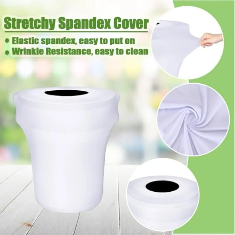 6 Pcs Decorative White Round 32 Gallon Trash Can Cover Stretch Spandex Outdoor for Wedding Parties Commercial