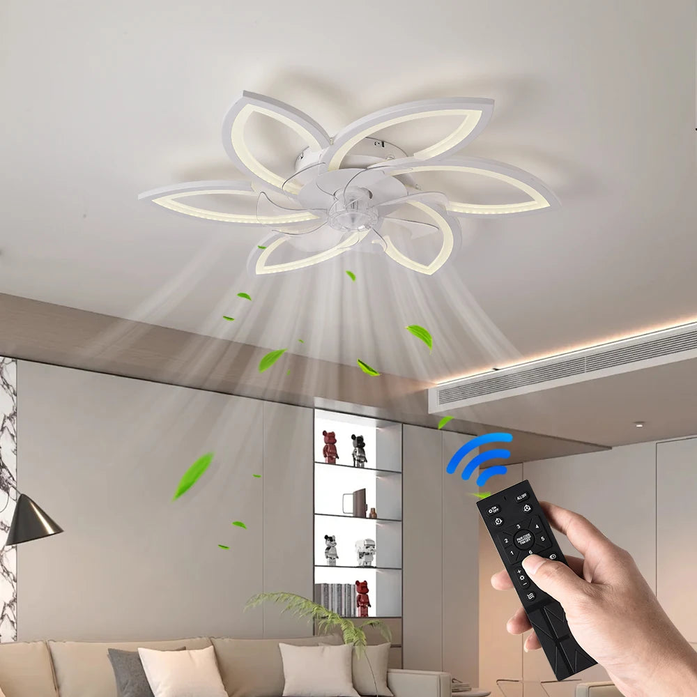 Ceiling Fan with Lights, Modern Dimmable Flower Shape, Remote Control/app, 6 Gear Speeds, Fan Ceiling Lamp