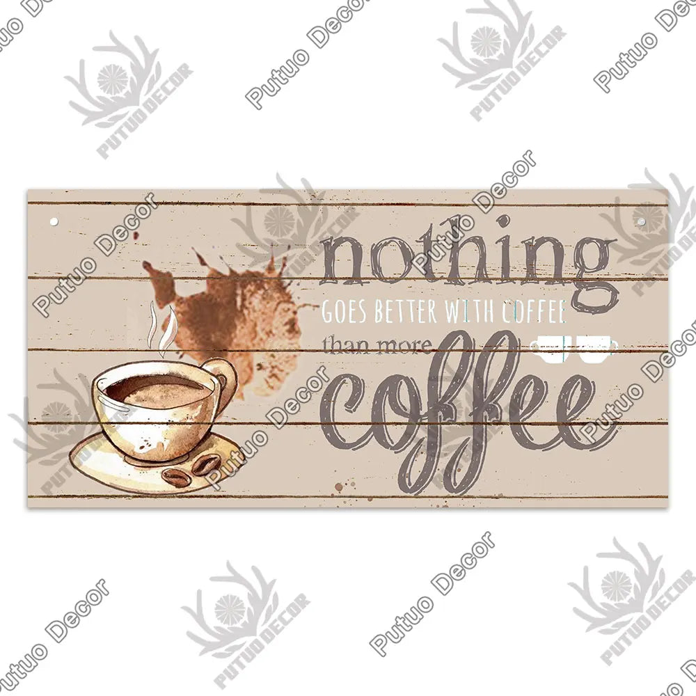 Decor Coffee Wooden Signs - Plaque Wood Plate Rustic Hanging for Cafe, Bar, or Kitchen