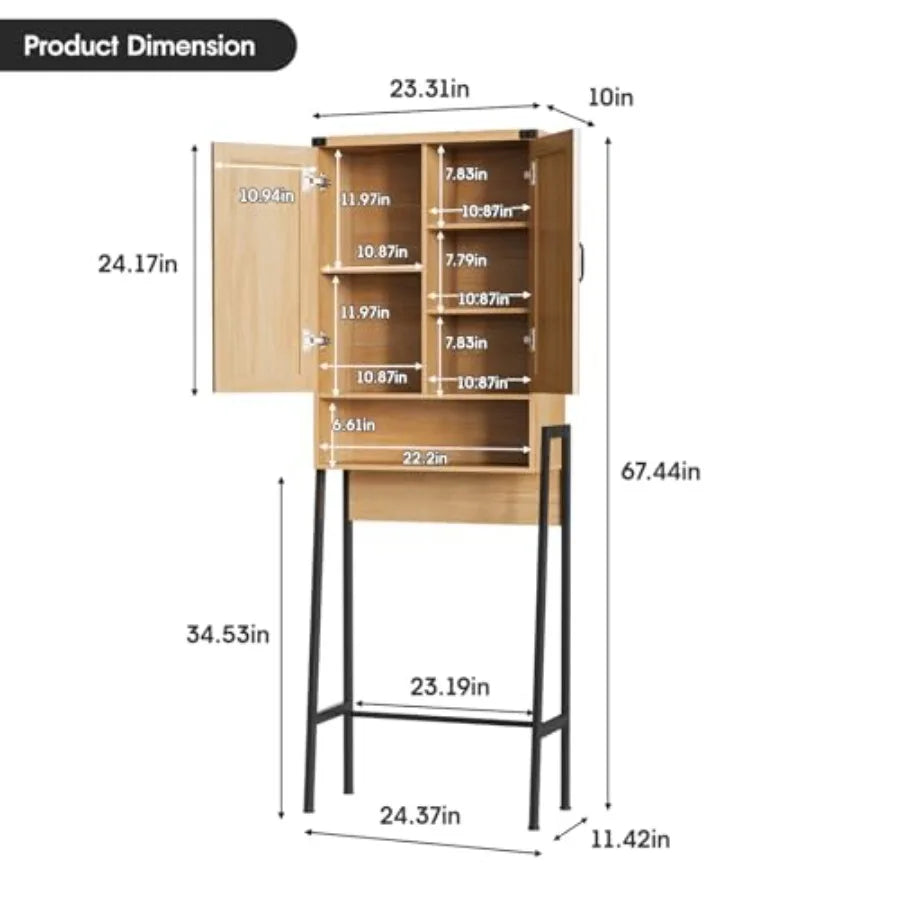 Over The Toilet Storage Cabinet with 2-Door with Anti-Tip