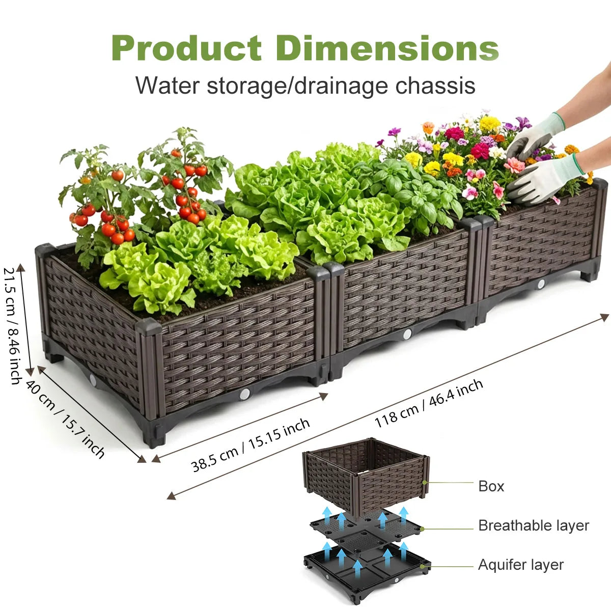 Rectangular Raised Garden Bed Kit, Plastic Planter