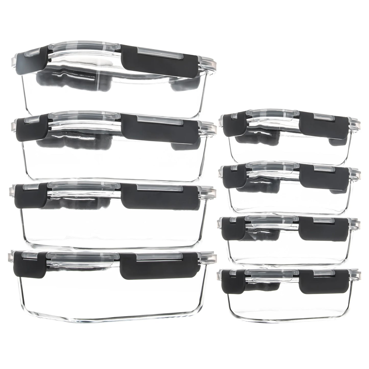 8-Piece Glass Food Storage Containers Set, BPA-Free, Leakproof, Microwave & Oven Safe, 6 Sizes, Glass Lock Lid