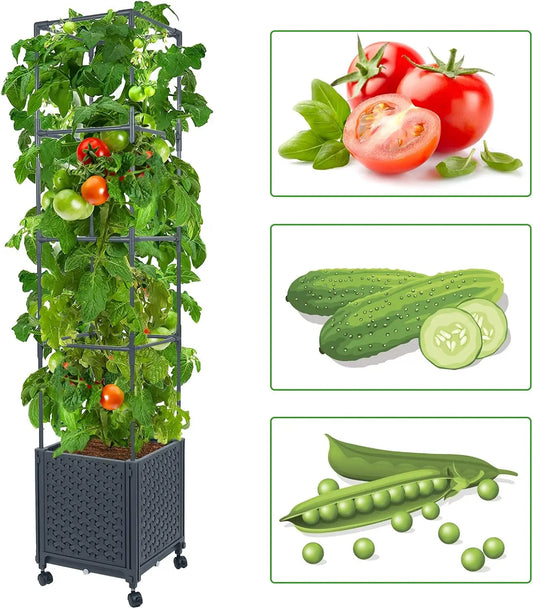 Raised Garden Bed with Trellis – Self‑Watering Planter Box with Wheels for Climbing Plants & Vegetables
