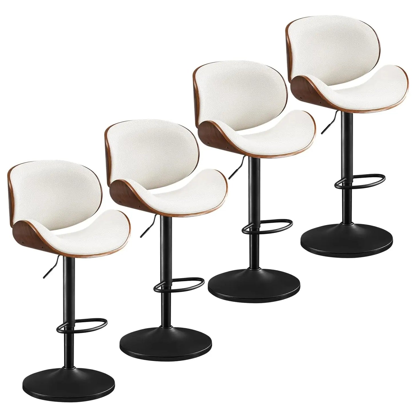 Swivel Bar Stools Set of 4, Adjustable Kitchen Counter Height with Arms, PU Leather Upholstered