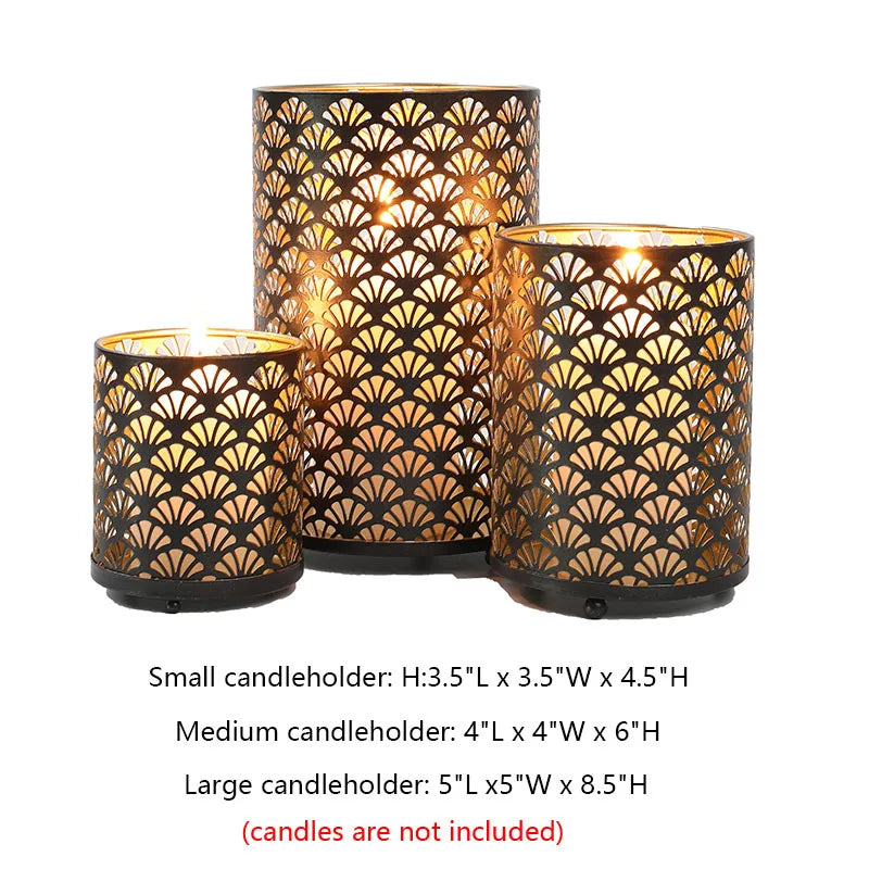 3‑Piece Fan‑Pattern Metal Candle Holder Set – Decorative Home Accent for Tabletop or Shelf