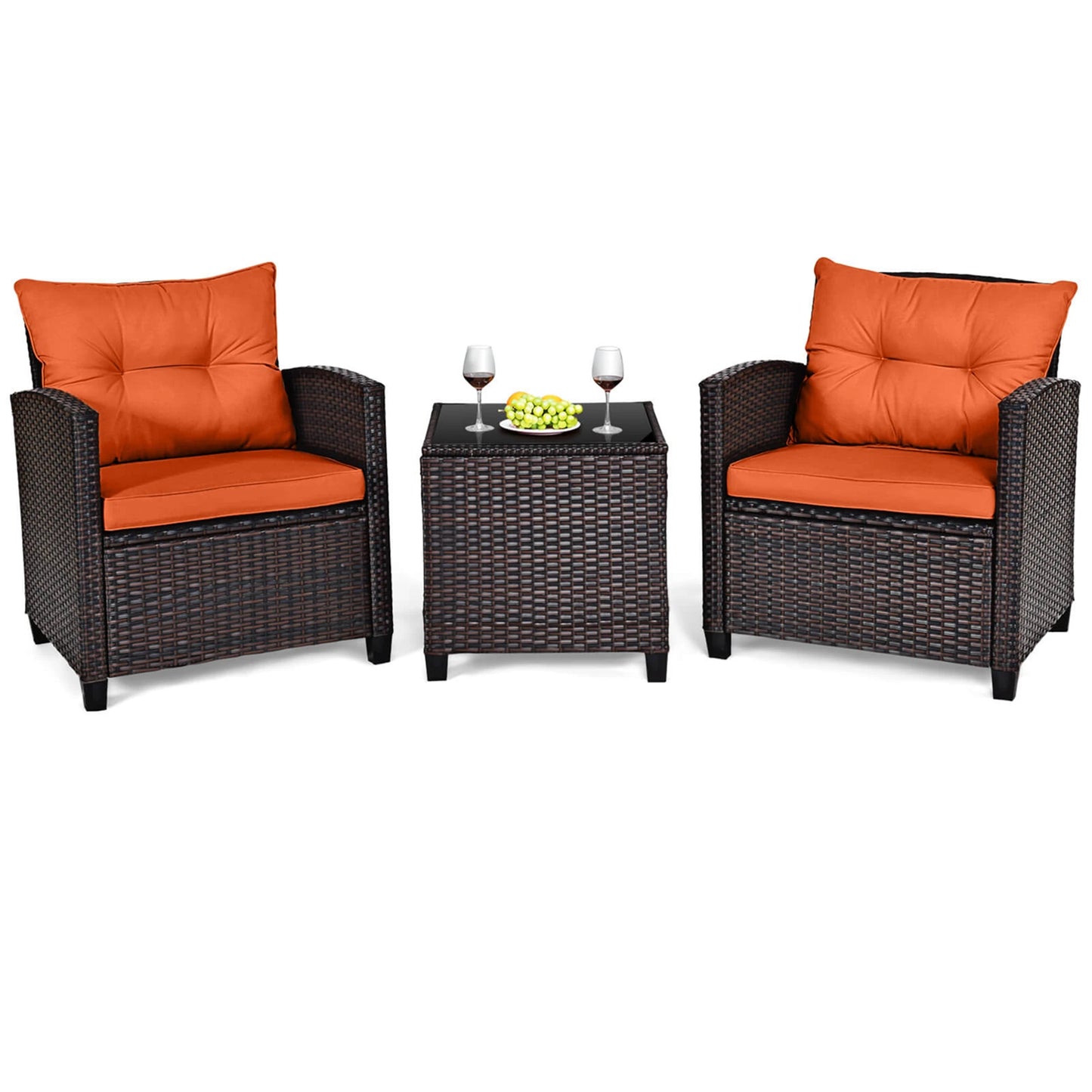 3‑Piece Patio Rattan Furniture Set – Outdoor Chairs & Table with Cushions